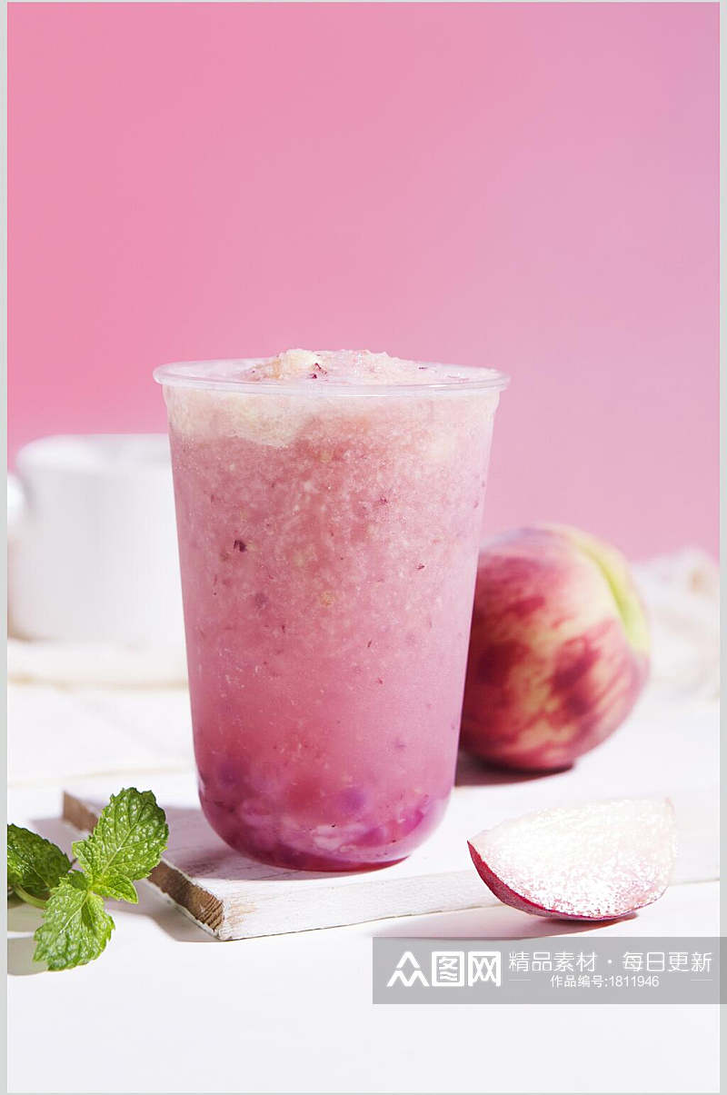 新鲜桃子奶茶水果茶摄影图素材