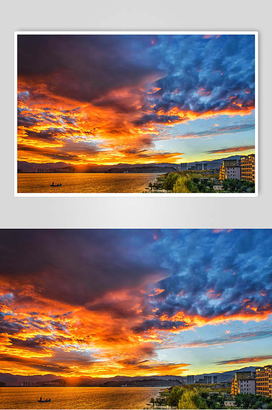 大理洱海边的火烧云高清图片