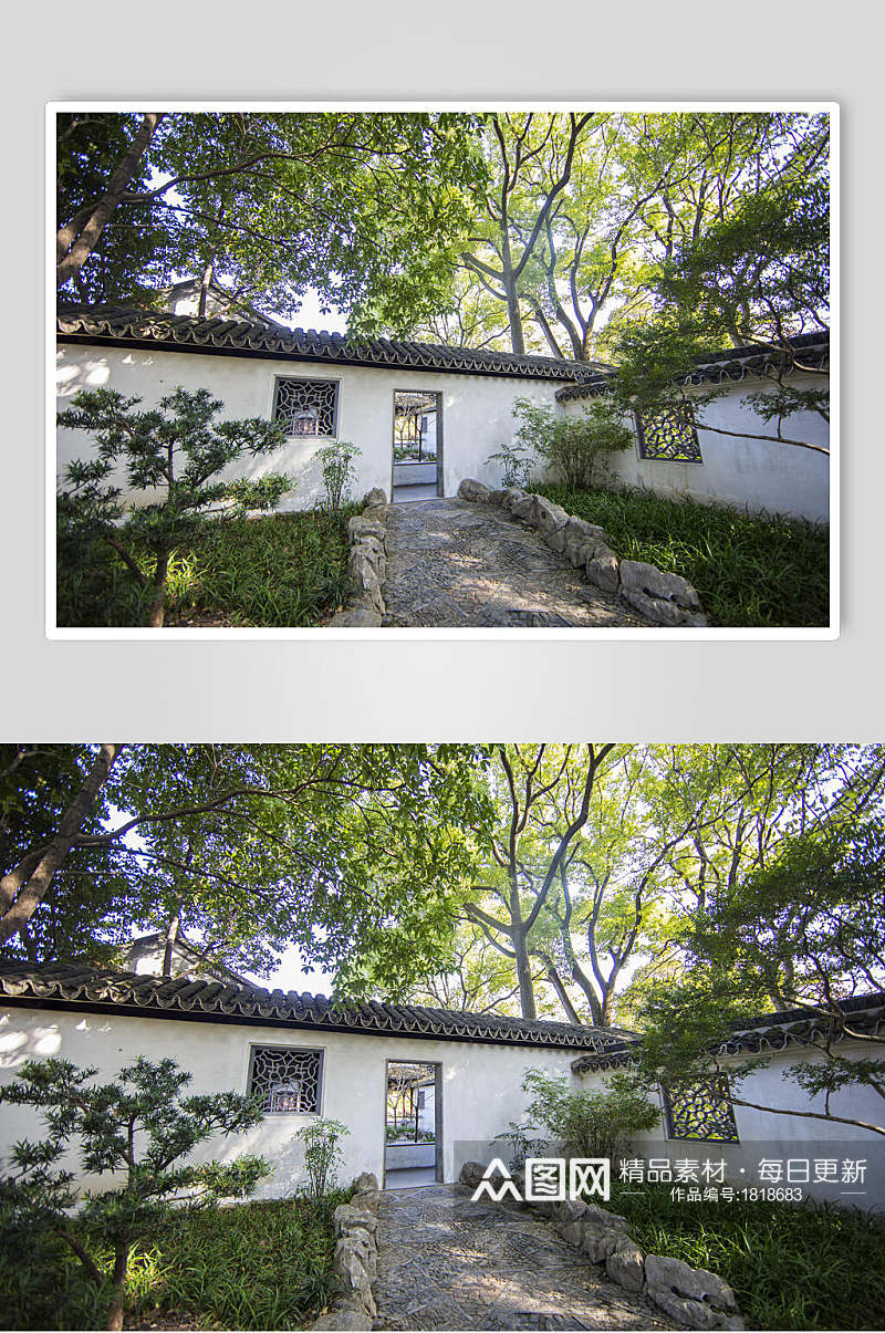 中国元素古建筑庭院小路高清图片素材