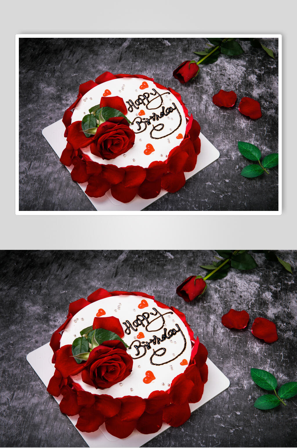 创意浪漫玫瑰花瓣生日蛋糕图片