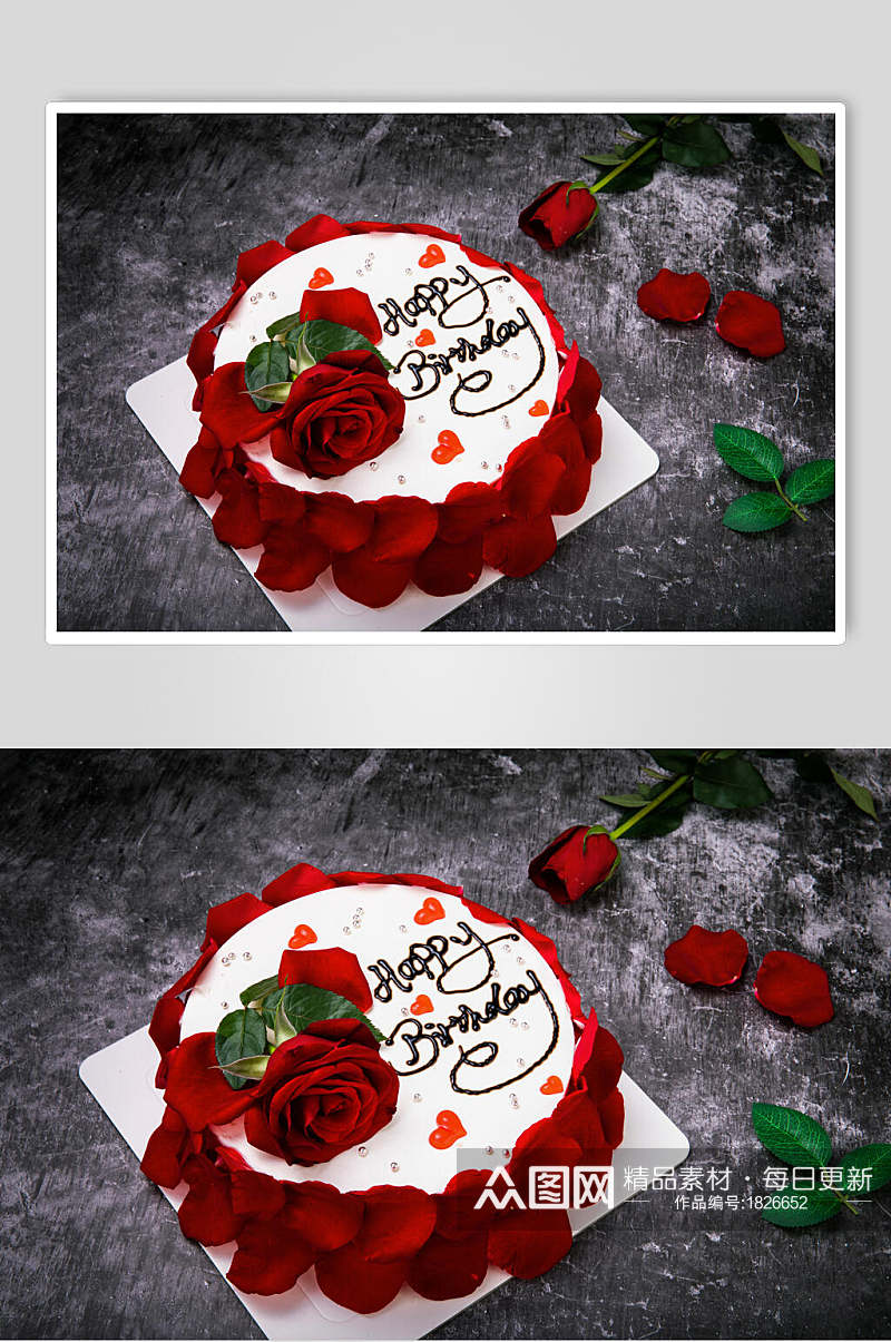 创意浪漫玫瑰花瓣生日蛋糕图片素材