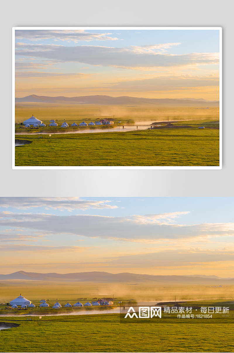 乌兰布统风景创意河流蒙古包图片素材