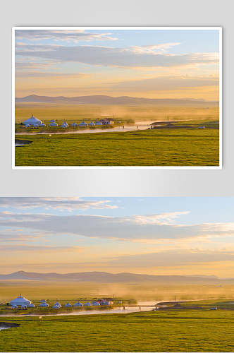 乌兰布统风景创意河流蒙古包图片