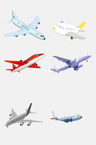 手绘画彩色飞机客机免抠元素素材