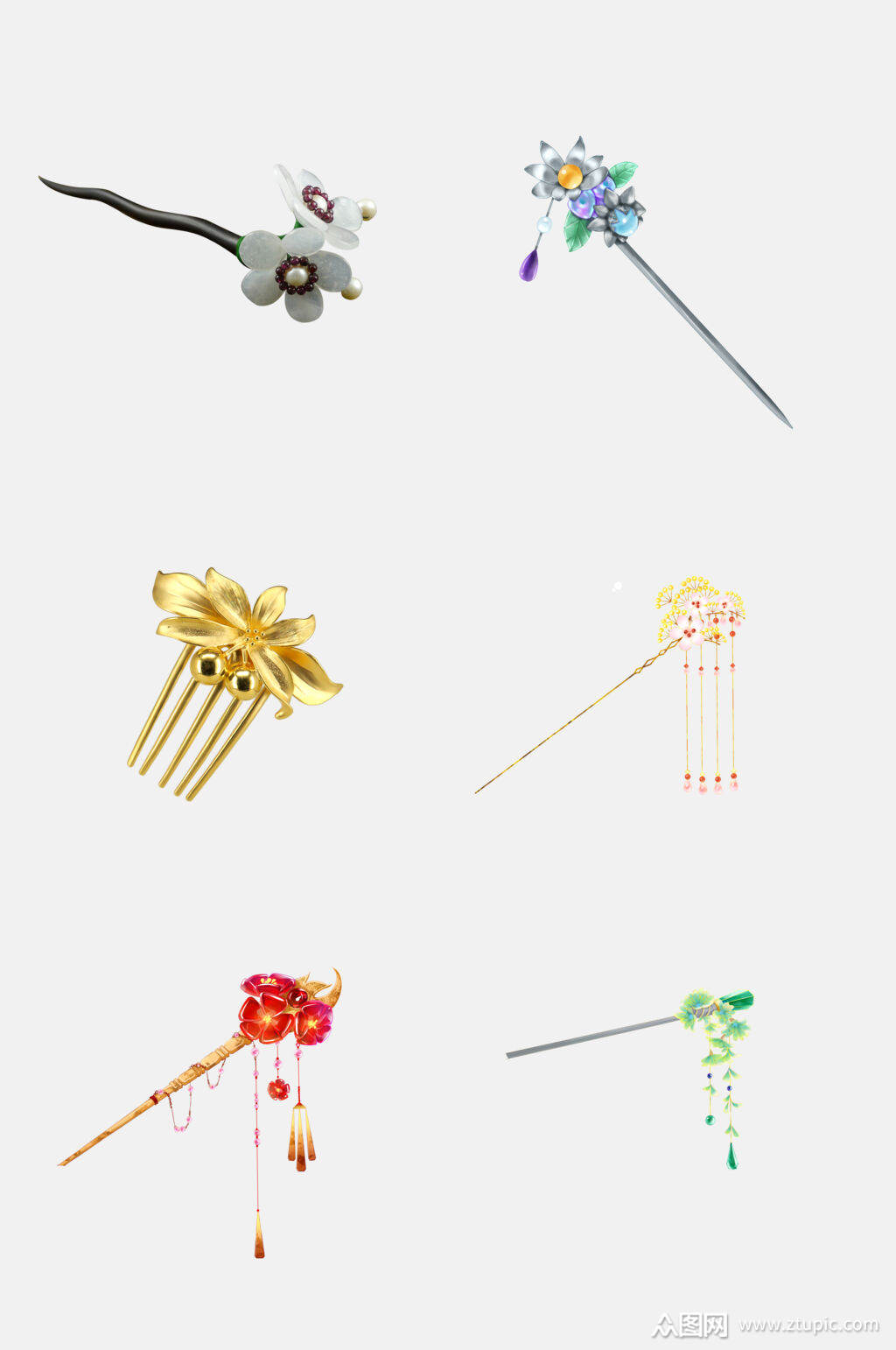 清新发簪头饰首饰免抠设计元素素材