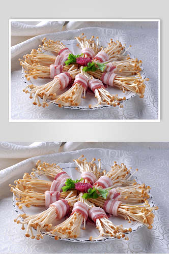 火锅配菜肉卷金针菇图片