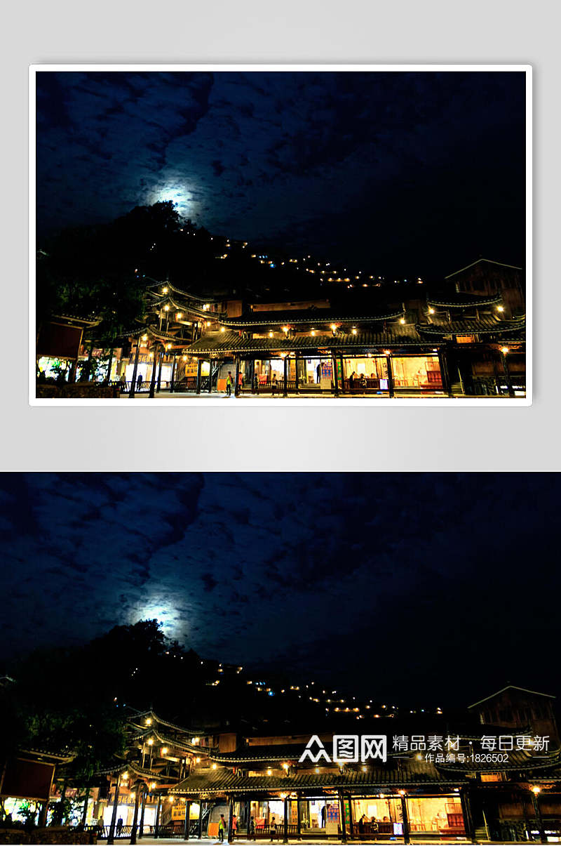 苗寨风景夜景图片素材