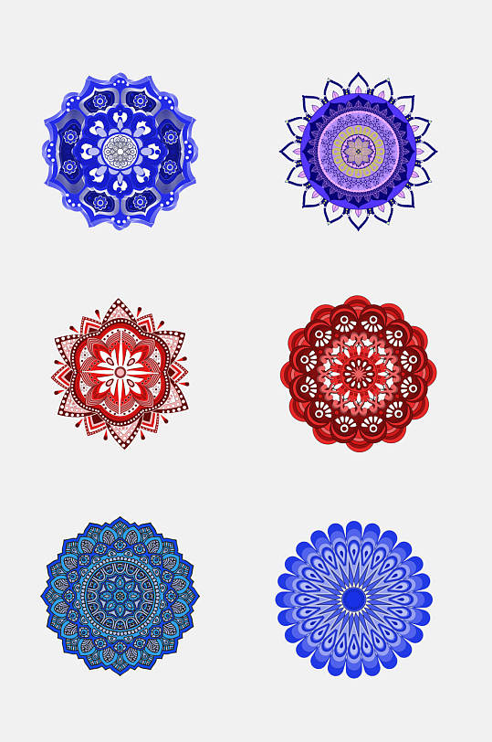 手绘画清新古典西藏蒙古花纹免抠元素素材