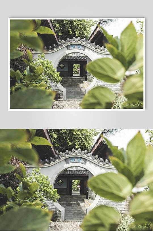 中国风过建筑庭院门拱背景高清图片