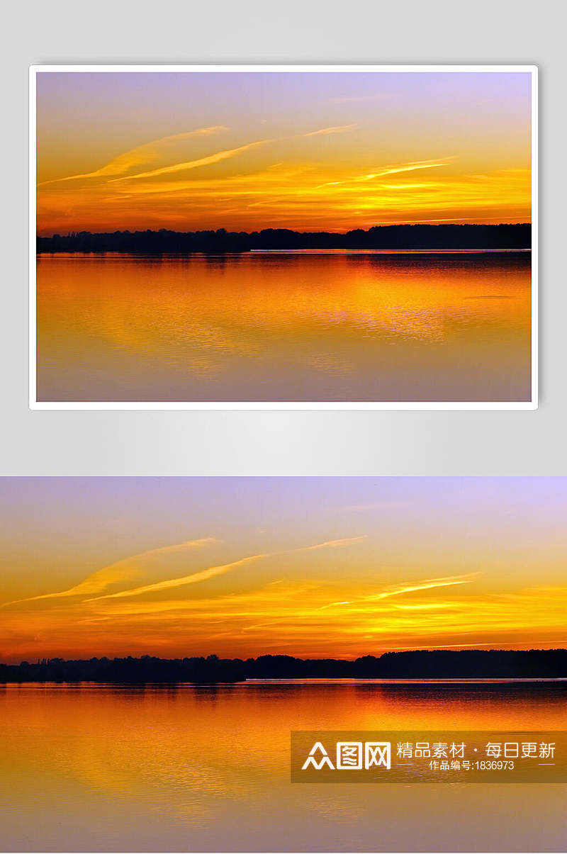黄昏日出湖泊湖面图片素材