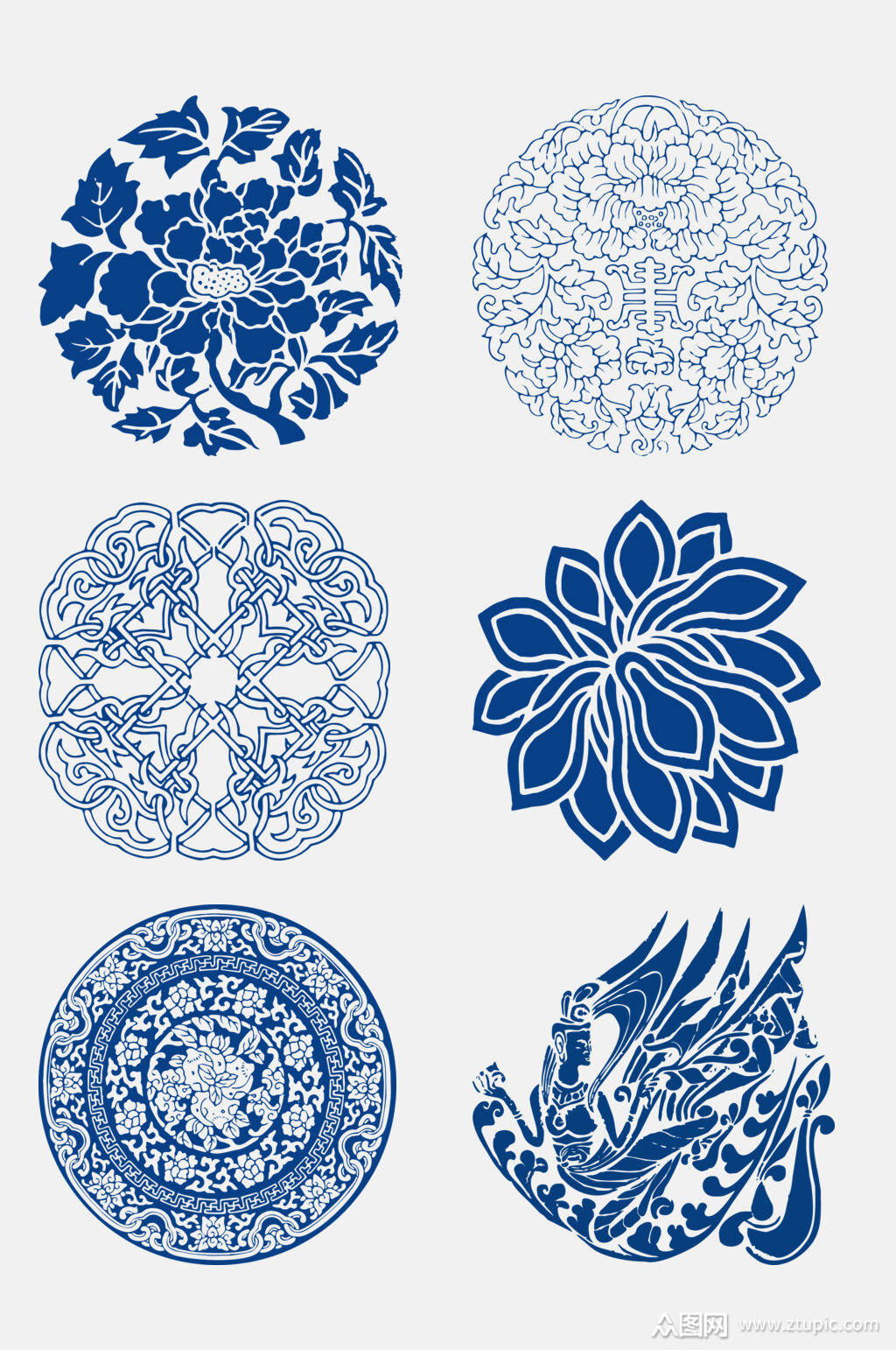 中式青花瓷素材设计元素素材