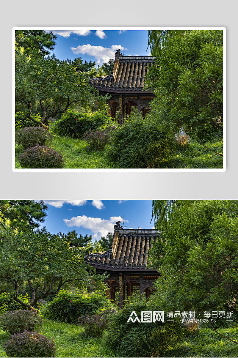 北京公园风光植物白云古代建筑图片素材