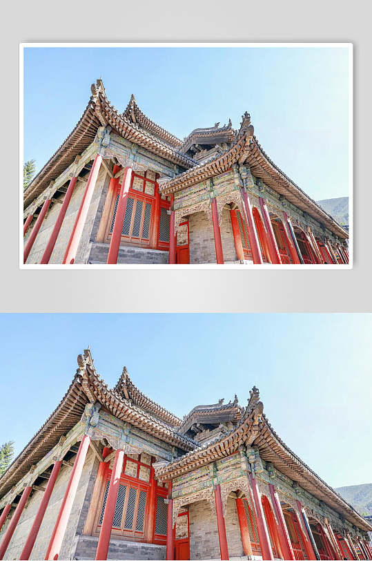 五台山寺庙建筑群屋檐高清图片