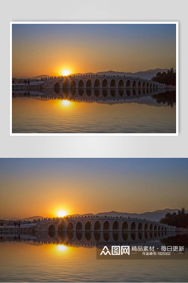 北京风光夕阳唯美河畔浪漫建筑图片素材