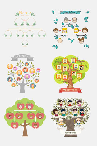 卡通清新家庭成员树边框照片墙免抠元素素材