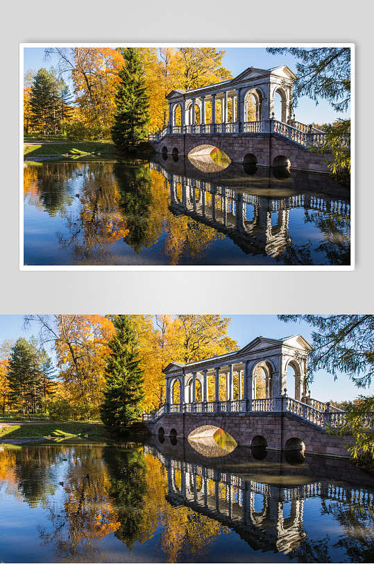圣彼得堡叶卡捷琳娜宫花园罗马大理石桥高清图片