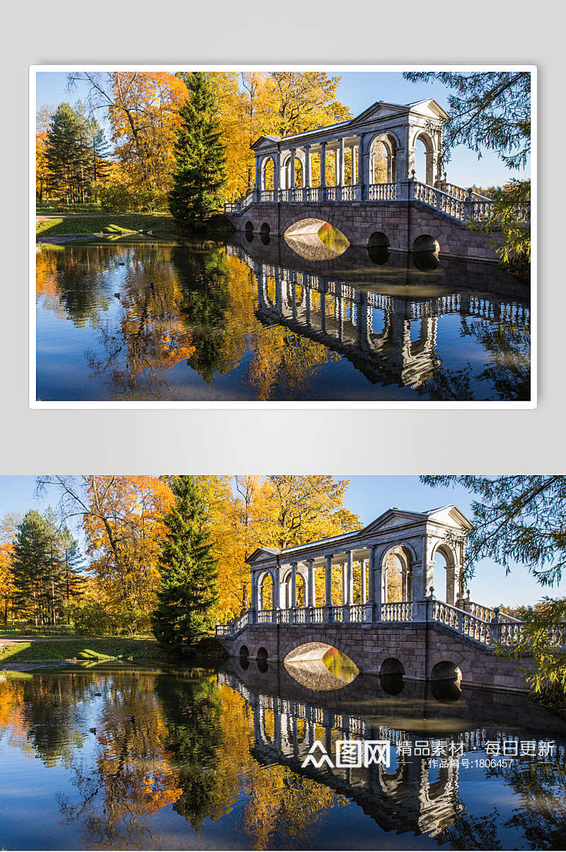圣彼得堡叶卡捷琳娜宫花园罗马大理石桥高清图片素材