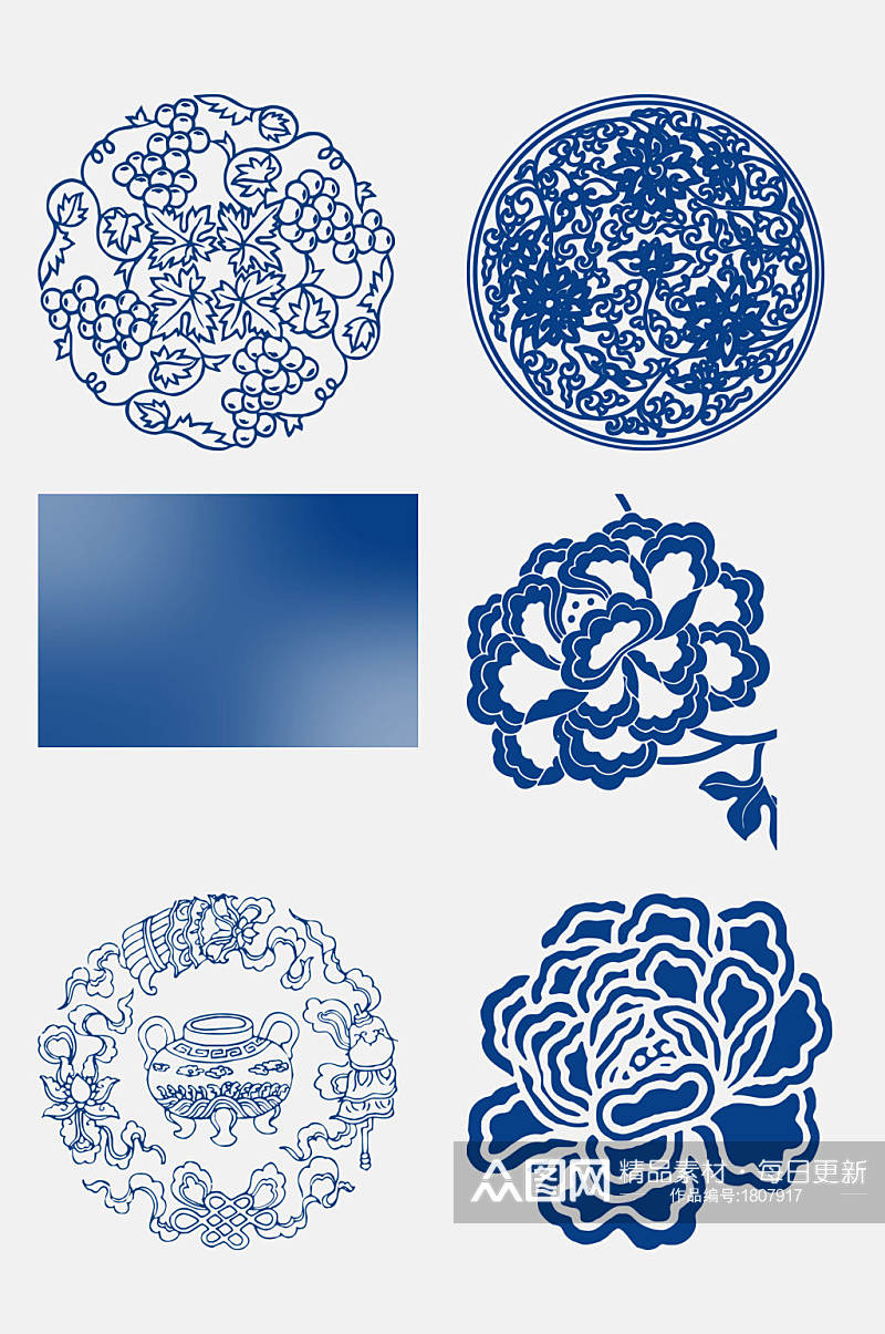 剪纸青花瓷底纹图案免抠元素素材素材