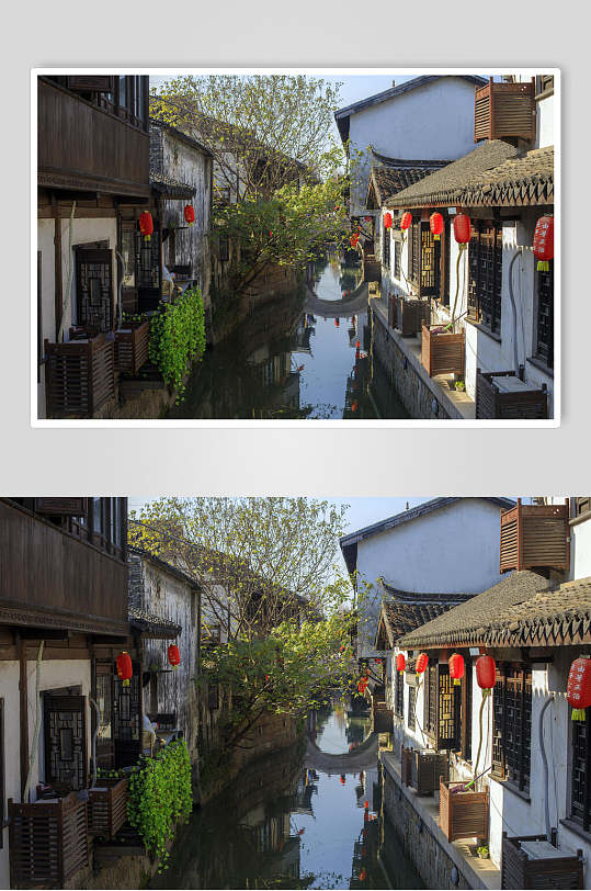 中国元素古建筑古镇河流高清图片