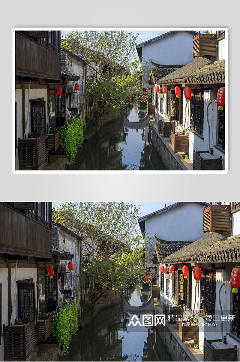 中国元素古建筑古镇河流高清图片素材