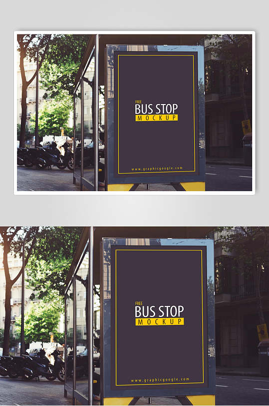 简约时尚公共汽车停靠站海报样机
