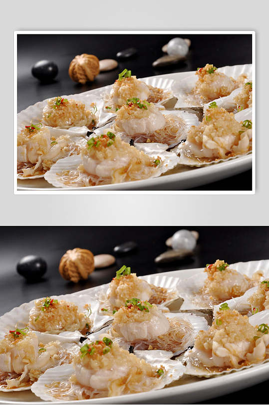 蒜茸粉丝蒸扇贝海鲜餐饮图片