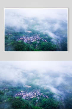 云山云海俯瞰村庄高清图片