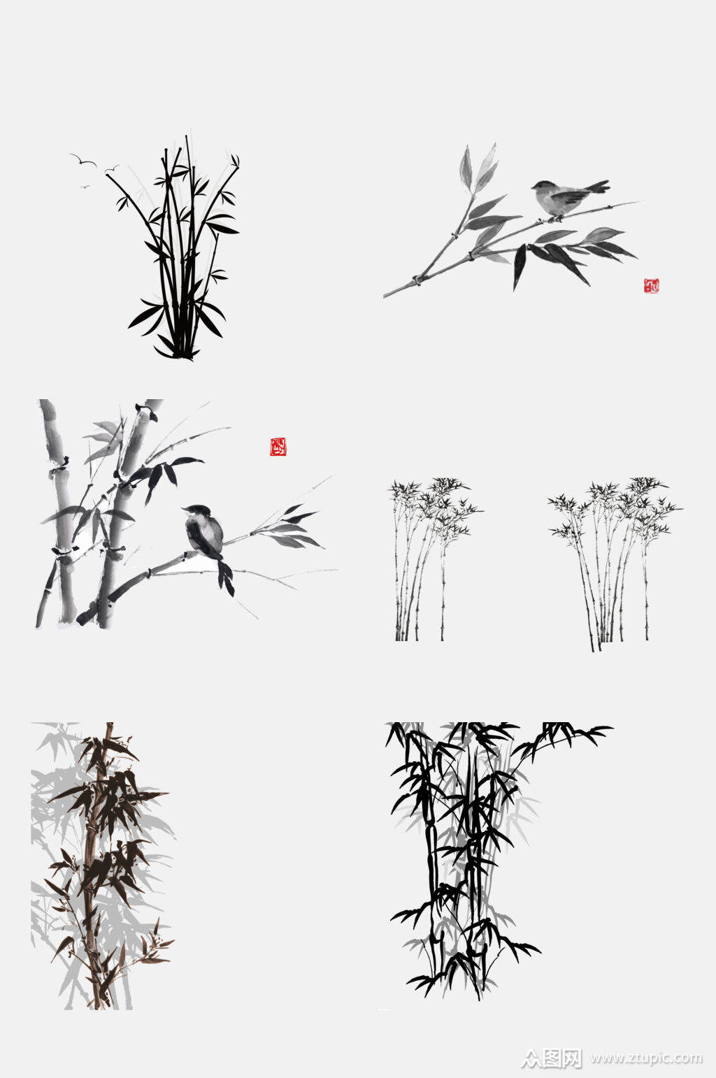 中国风古典水墨竹子元素素材
