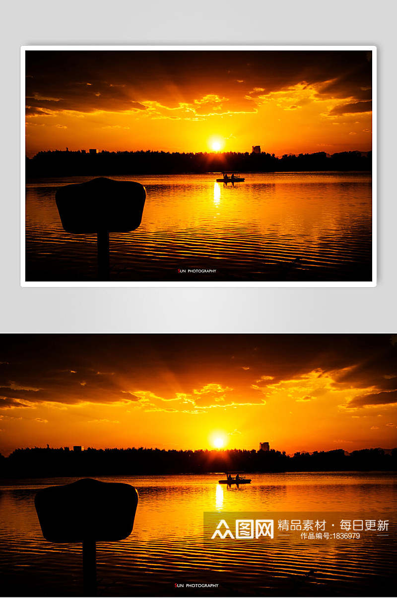 黄昏日出湖泊湖面摄影背景图片素材