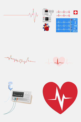 卡通心电图免抠元素素材
