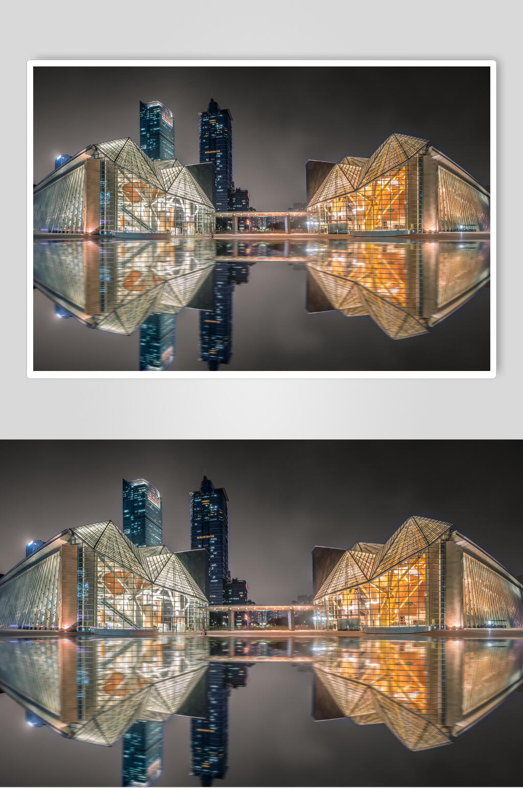 深圳音乐厅和图书馆的夜景高清图片素材