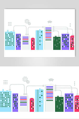 扁平风城市建筑插画设计元素素材