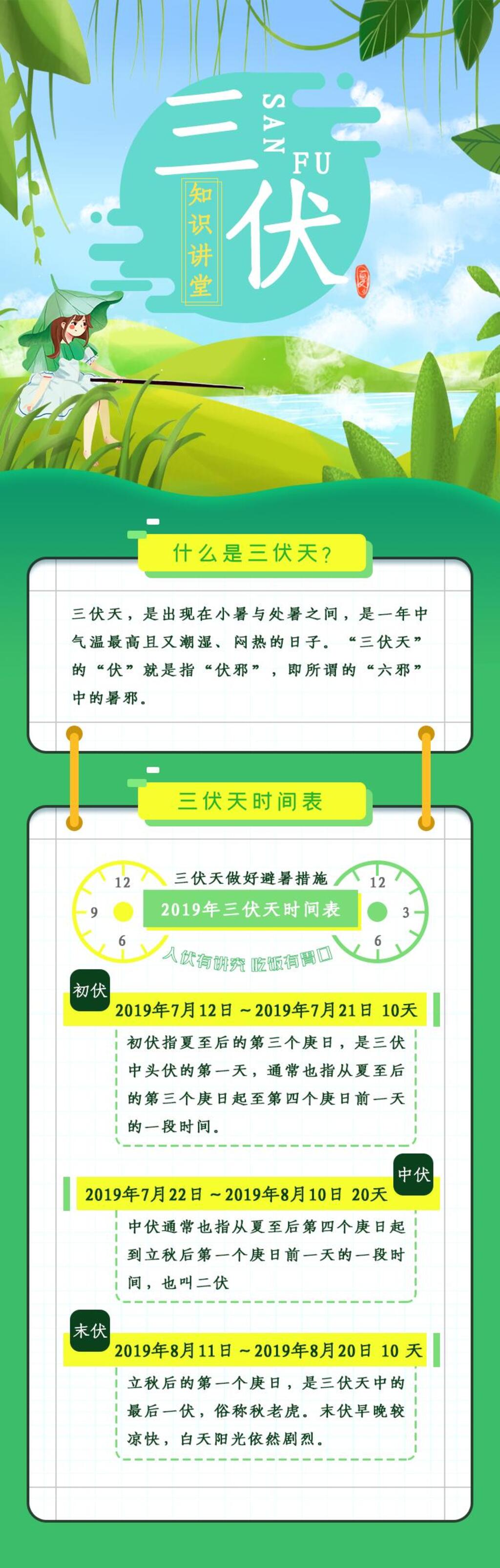 清爽绿色三伏H5长图素材