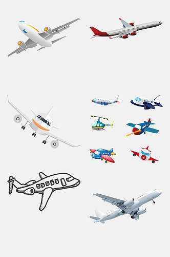 彩色卡通飞机客机免抠元素素材