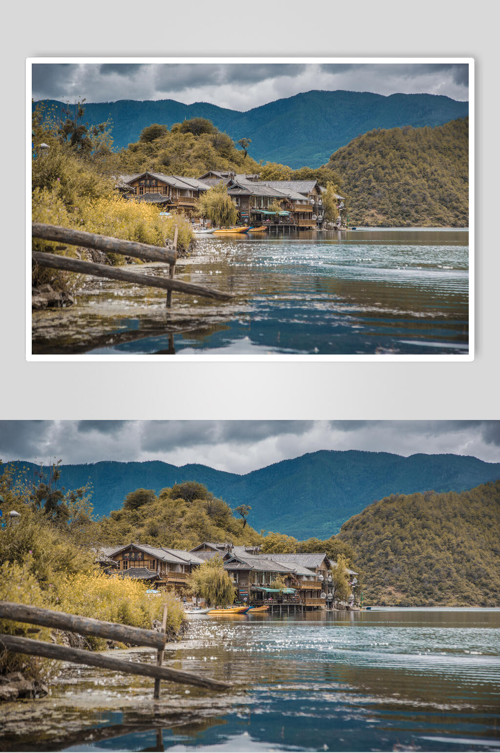 泸沽湖房屋湖水高清图片素材