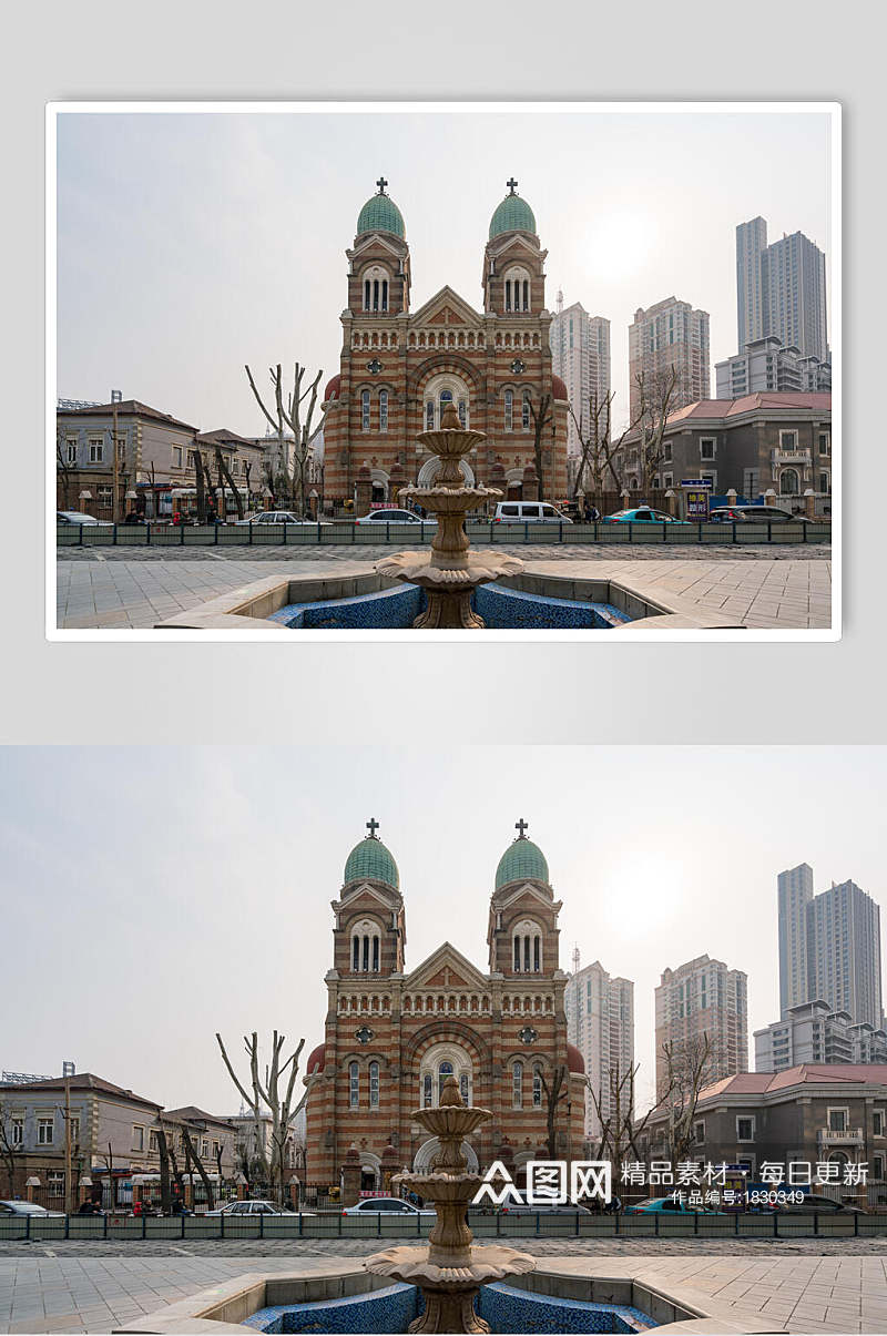 静谧天津城市风光摄影插画元素背景图片素材