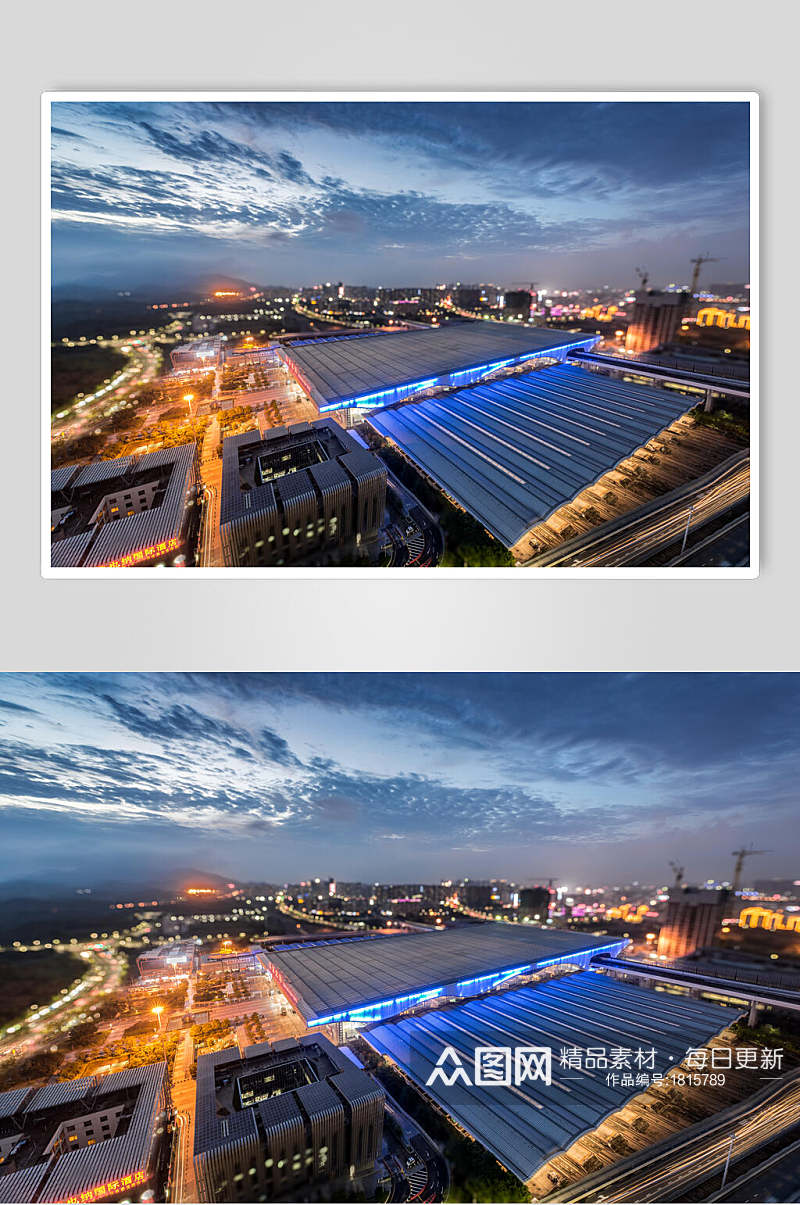 蓝调的深圳北站高铁站高清图片素材
