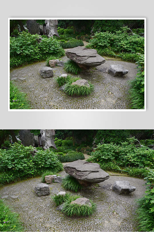 院子里的石头茶海高清图片