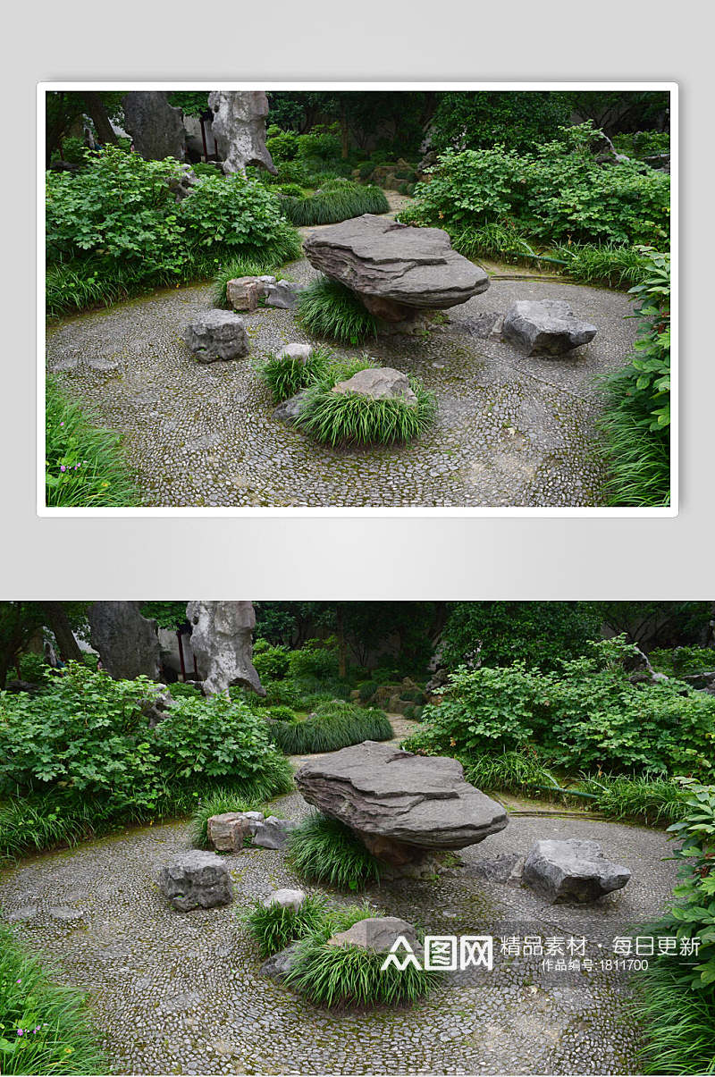 院子里的石头茶海高清图片素材