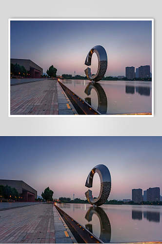 天津城市风光地标夜景倒影高清图片