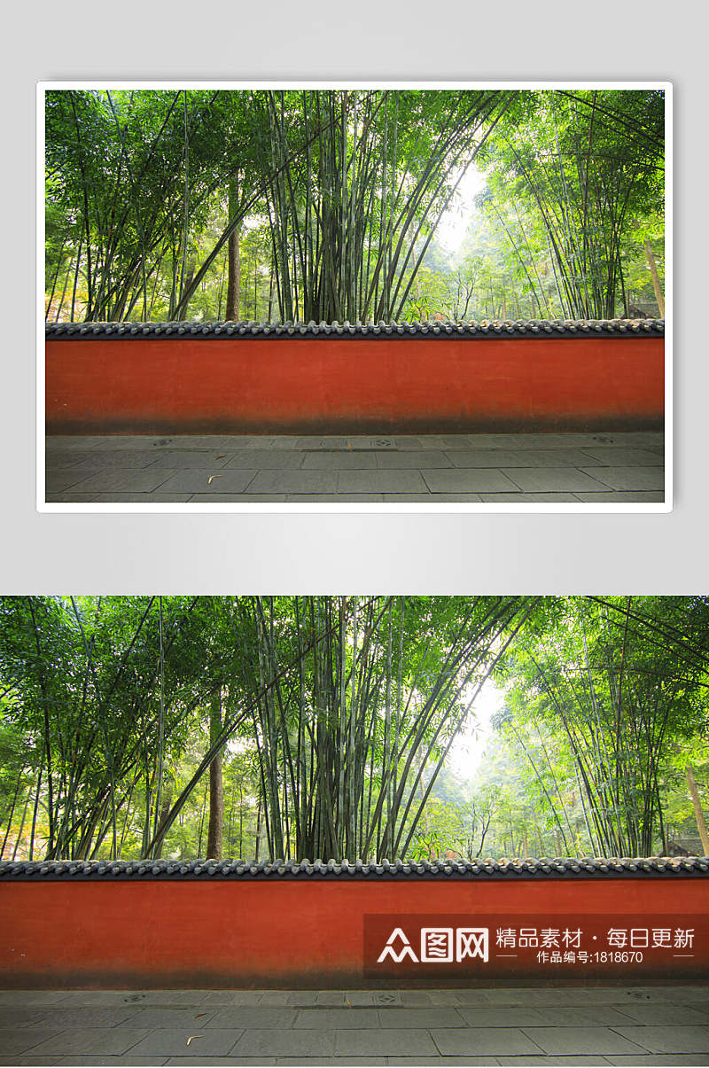中国风红色围墙竹林高清图片素材