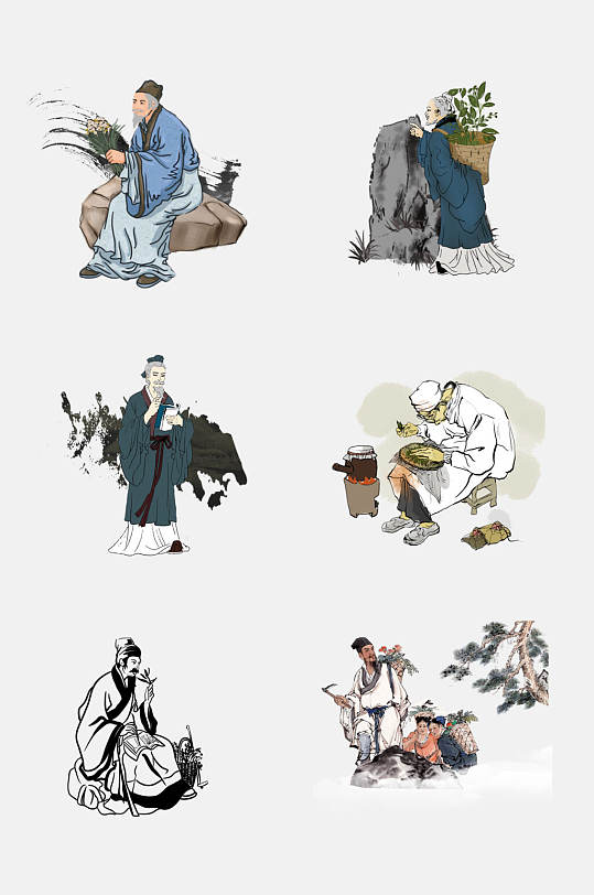 古代养生名医采药素材免抠元素素材