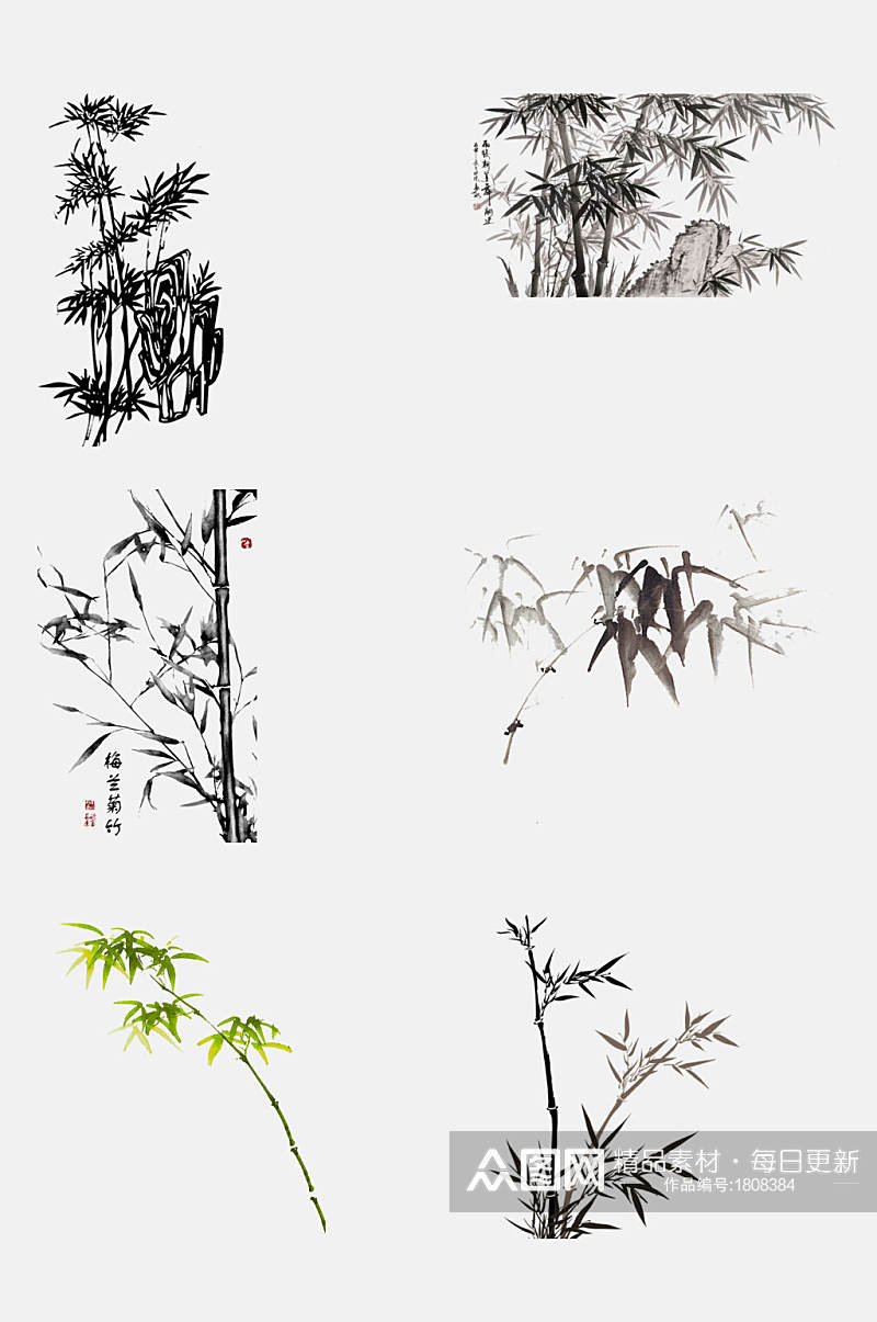 中国风古典水墨竹子元素素材素材