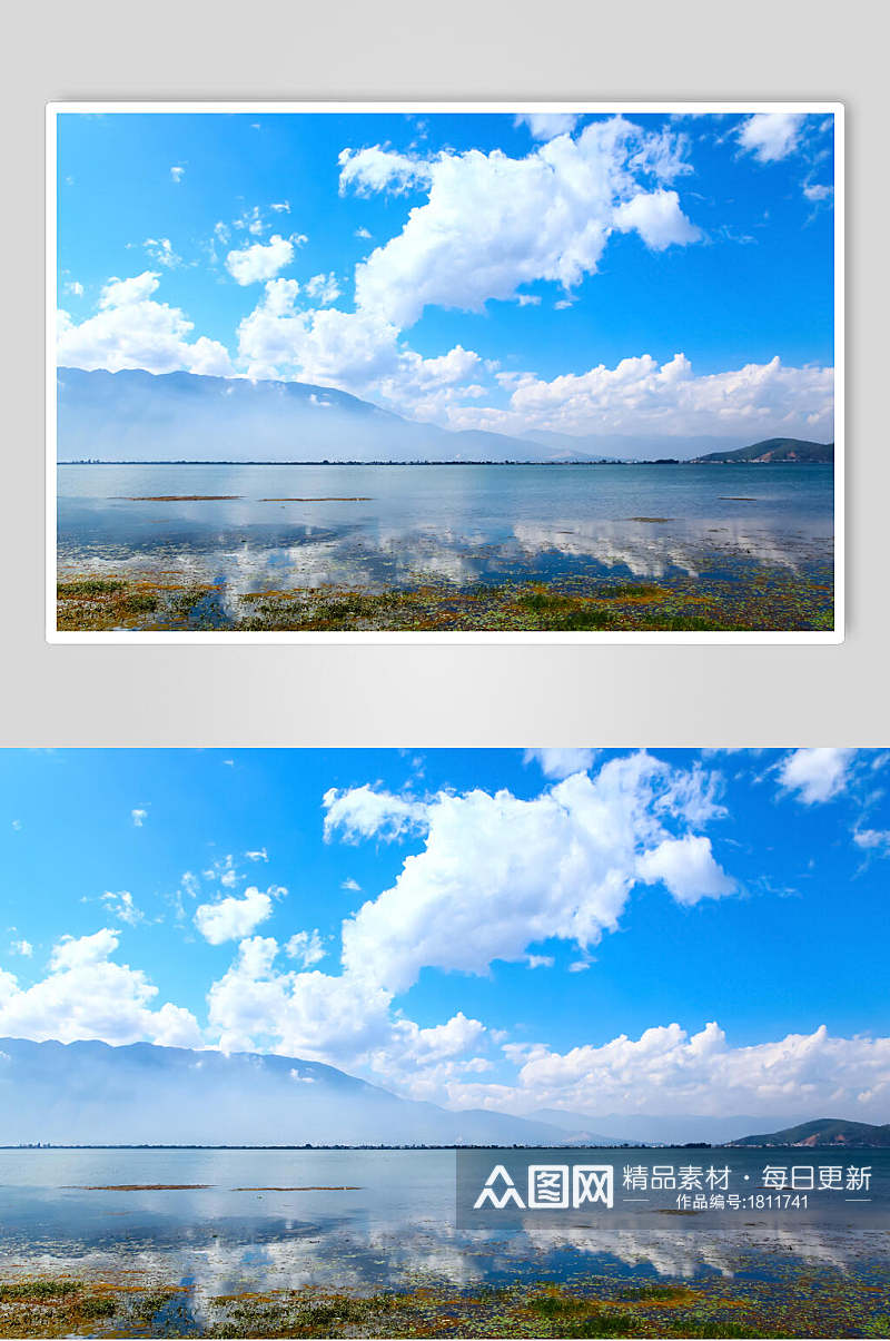 苍山洱海碧水蓝天白云之镜界高清图片素材