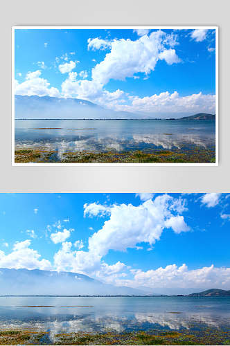 苍山洱海碧水蓝天白云之镜界高清图片