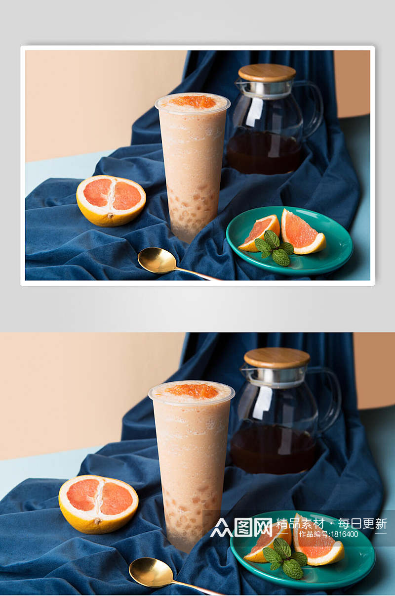鲜果汁西柚珍珠奶茶水果茶图片素材