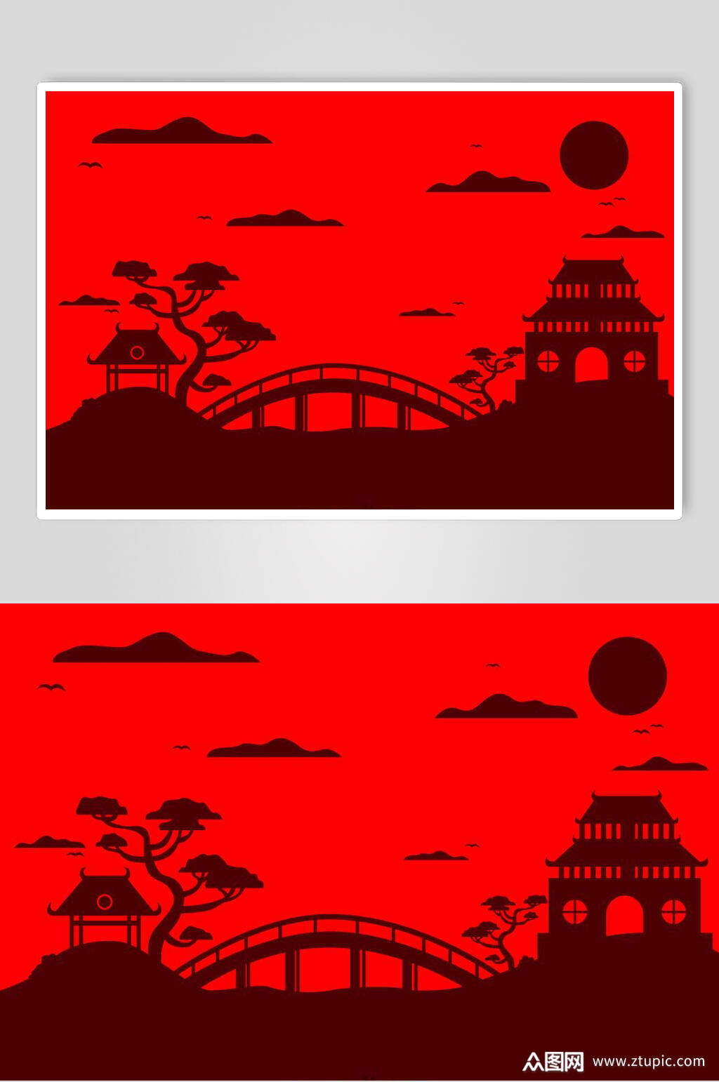 剪纸中式古建筑矢量元素素材