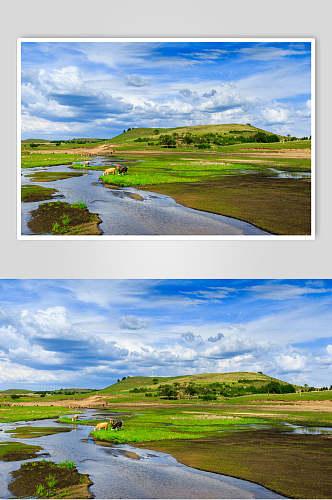 乌兰布统风景湿地河流高清图片