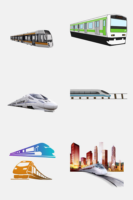 铁路元素 手绘画动车高铁列车免抠设计元素素材