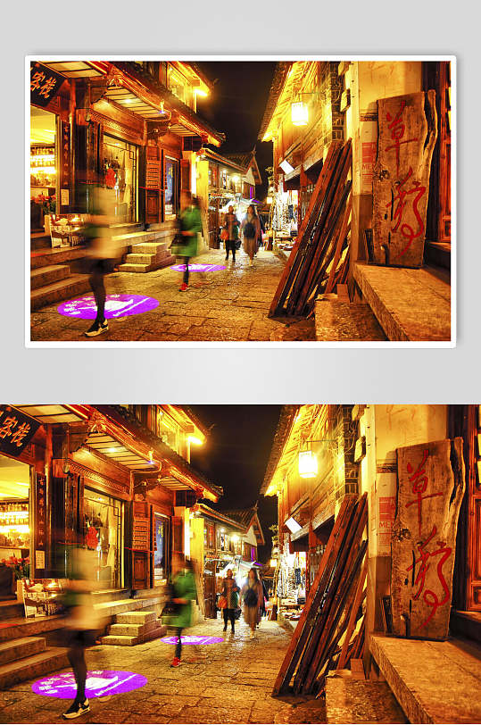 丽江古城夜景街道高清图片